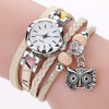 Ladies Small Dial Circle Owl Pendant Bracelet Watch(Milk White)