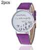 2 PCS Alphabet Number Pattern Leather Strap Watch(Purple)