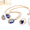 3 in 1 Women Beautiful Peacock Crystal-like Necklace Ring Earrings Jewelry Set