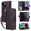 For iPhone 14 / 13 Nine-card Slots Zipper Wallet Bag Leather Phone Case(Dark Purple)