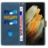 For Samsung Galaxy S21 Ultra 5G Grid Stitching Leather Phone Case with Lanyard(Blue)