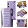 For Samsung Galaxy A36 Grid Texture Zipper Leather Phone Case with Lanyard(Purple)
