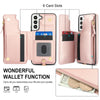 For Samsung Galaxy S22 5G Double Flap Zipper RFID Leather Phone Case with Short Lanyard(Rose Gold)