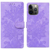 For iPhone 12 Pro Lace Floral Embossed Magnetic Buckle Leather Phone Case(Purple)