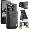 For iPhone 15 Pro Max AutSpace A12 MagSafe Magnetic RFID Card Bag Phone Case(Black)
