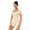Women Square Neck Tight Quick-drying Yoga Short-sleeved Jumpsuit, Size: M(White Apricot)
