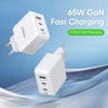DUZZONA T9 65W Dual USB-C / Type-C+USB GaN Fast Charger, Specification:EU Plug