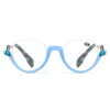 Diamond Studded Cat Eye Presbyopic Glasses Half-frame Fish-filament Glasses Unisex, Degree: +300(Light Blue)