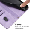 For Samsung Galaxy M14 5G Global Line Splicing Buckle Retro Leather Phone Case(Purple)