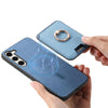For Samsung Galaxy S23 FE 5G Retro Cross Leather Ring Vertical Insert Card Bag MagSafe Phone Case(Blue)