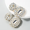 Female Earrings Exaggerated Alloy Geometric Glass Diamond Earrings(White)