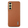 For Samsung Galaxy A26 5G AZNS Electroplated Edge Carbon Fiber Texture Phone Case(Brown)