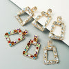 1 Pair Hollow Geometric Square Earrings Alloy Inlaid Color Rhinestone Earrings(Color)