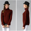 Women High Neck Knitted Sweater Long Sleeve Stranded Flower Bottoming Sweater, Size: L(Wine Red)
