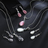 Women Fashion Opal Water Drop Necklace Pendant Earrings Bridal Wedding Jewelry Sets(Black)