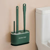 3 In 1 No Punch Wall Mounted Toilet Brush Household TPR Bristles Bathroom Cleaning Brush With Base(Dark Green)