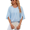 Summer Women Loose Chiffon Blouse Tops Round Neck 5 Points Sleeve Short Sleeve, Size: S(Sky Blue)
