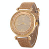 FULAIDA Women Rhinestone Gold Powder PU Leather Strap Quartz Watch(Gold)