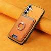 For Samsung Galaxy S25 5G Retro Cross Leather Ring Vertical Insert Card Bag MagSafe Phone Case(Yellow)