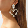 1 Pair Heart Shaped Alloy Retro Earrings With Colored Rhinestone Flashing Full Rhinestone Earrings(White)