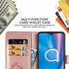 For  Alcatel 1S (2020) Four-leaf Clasp Embossed Buckle Mobile Phone Protection Leather Case with Lanyard & Card Slot & Wallet & Holder Function(Rose Gold)