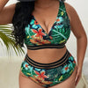 Plus-size Sexy Printed High Waist Two Piece Bikini Swimsuit, Size:L(Green)