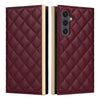 For Samsung Galaxy S24 FE 5G Crossbody Rhombic Sucker Leather Phone Case(Claret)