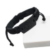 B01916 Men Leather Wolf Head Woven Bracelet(Black)