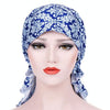Stretch Printed Turban Big Tail Hat Flower Cloth Curved Turban Hat, Size:M 56-58cm(Geometric Navy)