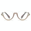 Diamond Studded Cat Eye Presbyopic Glasses Half-frame Fish-filament Glasses Unisex, Degree: +300(Gray Purple)