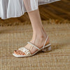 Silk Mesh Pearl Outerwear Crystal Mid-heel Sandals Sippers, Size: 37(Beige)