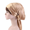TJM-226 Ladies Satin Print Ribbon Bow Turban Hat Night Cap Silk Chemotherapy Hat Long Tail Braid Hat(Khaki)