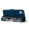 For iPhone XR Floral Pattern Leather Phone Case with Lanyard(Dark Blue)