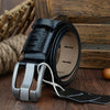 COWATHER QSK001 Men Casual Fashion Two-Layer Leather Pin Buckle Belt,Length 115cm(Black)
