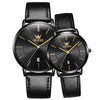 OLEVS 5869 1 Pair Couple Waterproof Genuine Leather Strap Quartz Watch(Black)