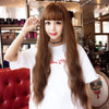 Air Bangs Fluffy Corn Blanching Water Ripple Long Curly Hair Wig Rose Net Headgear for Women(Light Brown)