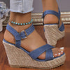Slope Heel Summer Women Sandals Thick Bottom Straw High Heels Sandals, Size: 38(Cross-strap)