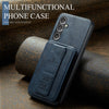 For Samsung Galaxy S25+ 5G Fierre Shann FS-024 Oil Wax Cow Leather Card Holder Back Phone Case(Blue)