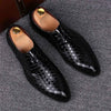 Men Business Dress Shoes Crocodile Leather Shoes Pointed Strips Brock Casual Shoes, Size:41(Black)