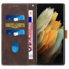 For Samsung Galaxy S21 Ultra 5G Grid Stitching Leather Phone Case with Lanyard(Brown)