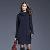Autumn And Winter Knitwear Dresses Long Turtleneck Sweater For Women, Size: XXXXL(Navy Blue)