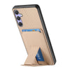 For Samsung Galaxy S25 Ultra 5G Carbon Fiber Card Bag Fold Stand Phone Case(Khaki)