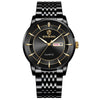 BINBOND B2077 30M Waterproof Quartz Luminous Watch Butterfly Buckle Men's Steel Belt Watch(Black Steel-Black)