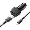 BOROFONE BZ31A Solid Dual-port USB Car Charger Set with USB to 8 Pin Cable(Black)