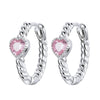 SCE1081 White Plated Pink Love Earrings Hemp Rope Texture S925 Rings