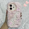For iPhone 12 Snake Embroidery Plush Silicone Phone Case(Snake And Pink)