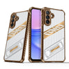 For Samsung Galaxy A15 Plating Holder PC Hybrid TPU Phone Case(Desert Gold)