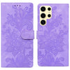 For Samsung Galaxy S25 Ultra 5G Lace Floral Embossed Magnetic Buckle PU Phone Case With Wrist Strap(Purple)