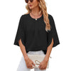 Summer Women Loose Chiffon Blouse Tops Round Neck 5 Points Sleeve Short Sleeve, Size: L(Black)