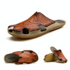 Summer Men Leather Slippers Casual Large Size Flat Beach Shoes, Size: 43(Red Brown)
